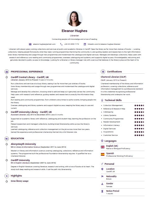 Librarian resume example