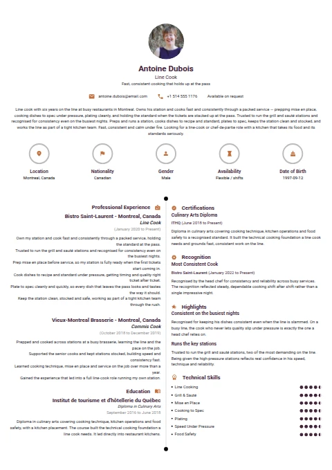 Line Cook resume example