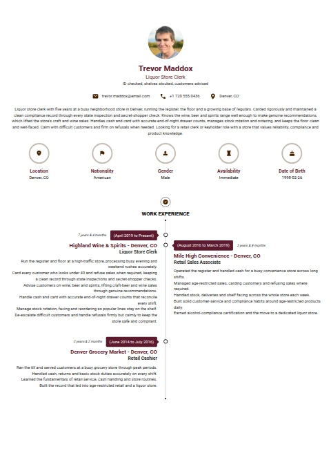 Liquor Store Clerk resume example