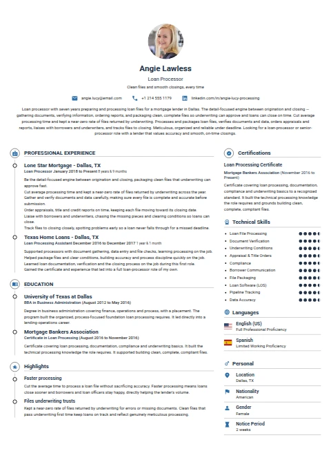 Loan Processor resume example