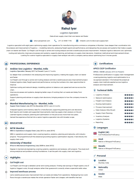 Logistics Specialist resume example