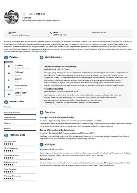 Machinist resume example
