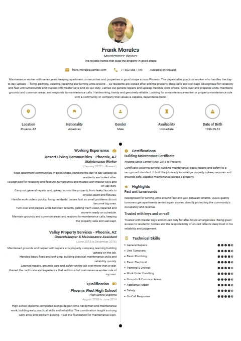 Maintenance Worker resume example