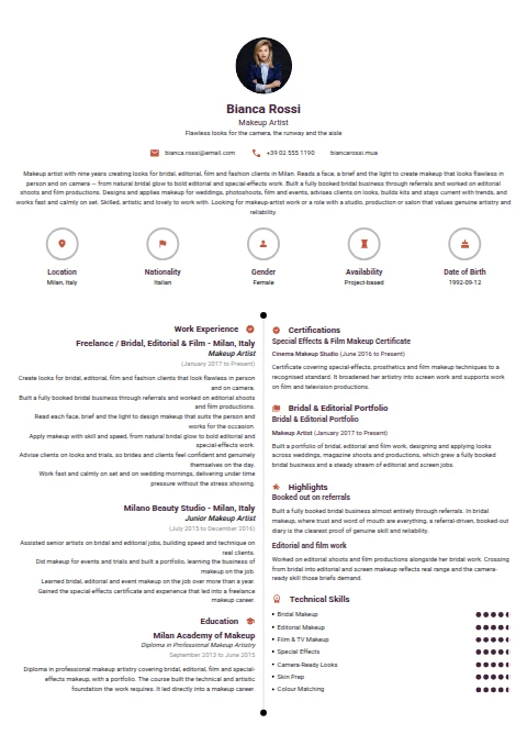Makeup Artist resume example