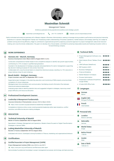 Management Trainee resume example
