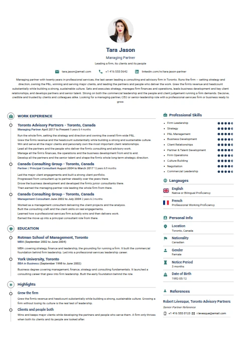 Managing Partner resume example