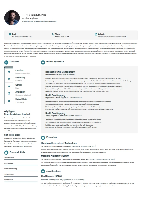 Marine Engineer resume example