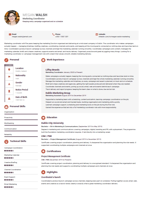 Marketing Coordinator resume example
