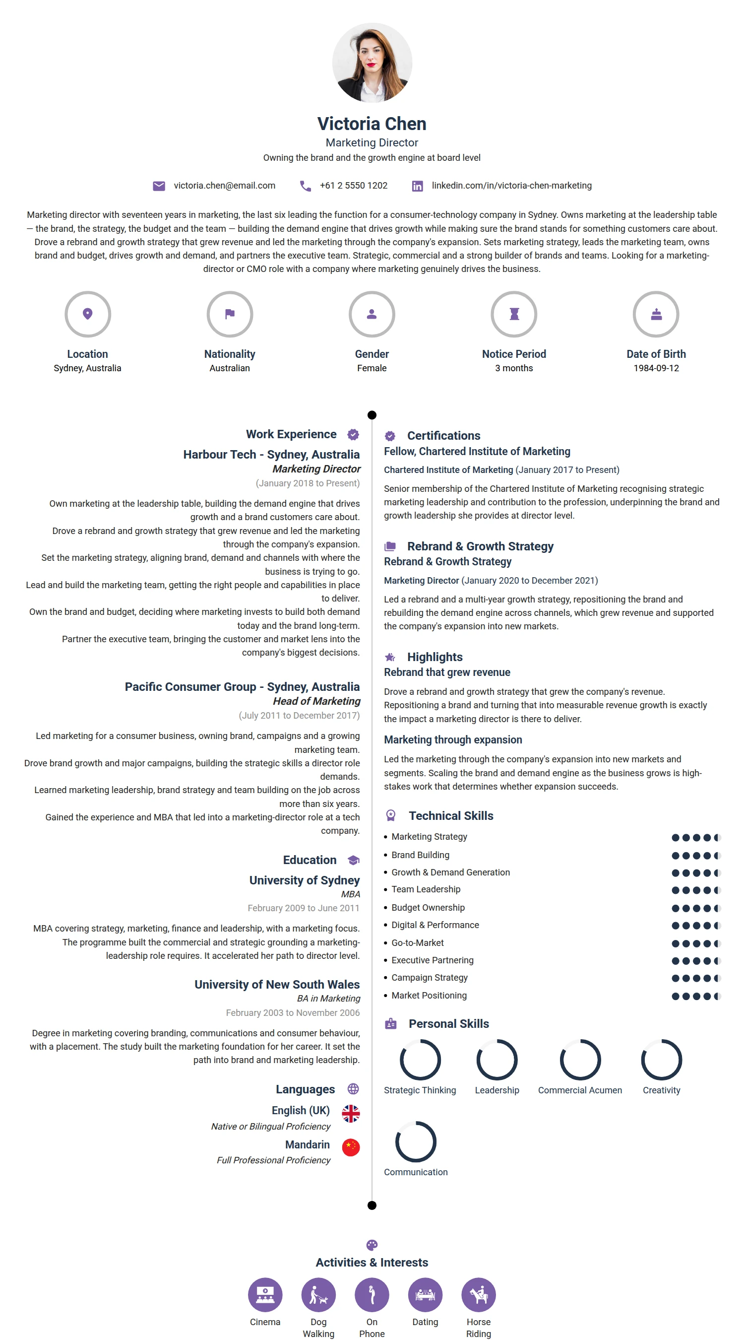 Marketing Director resume example — a professionally formatted Advertising/Marketing/PR CV sample