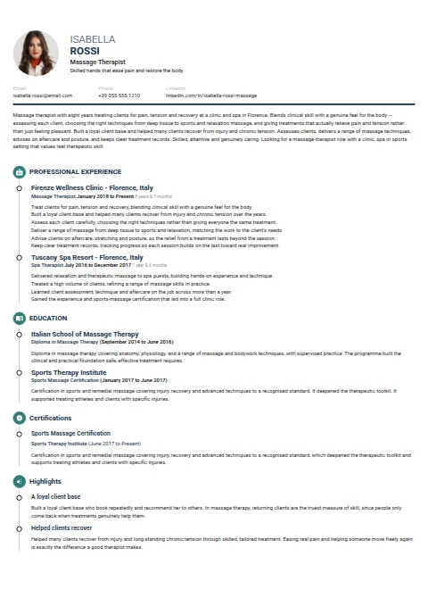Massage Therapist resume example