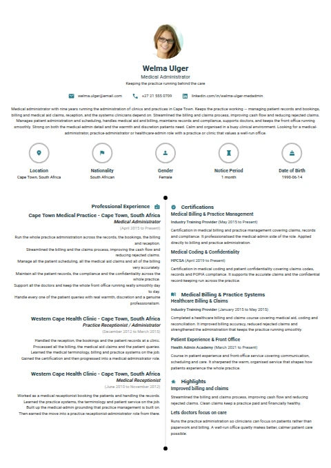 Medical Administrator resume example