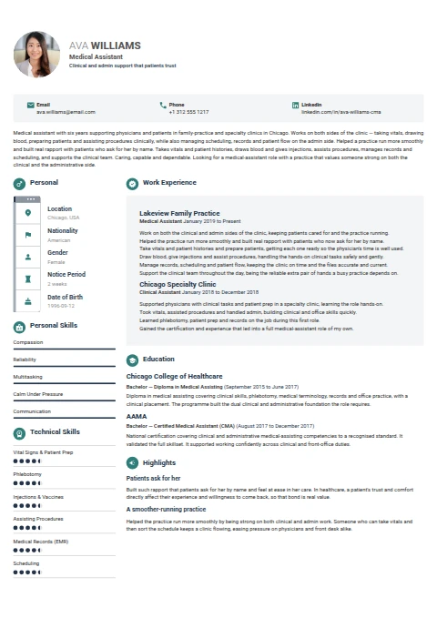 Medical Assistant resume example