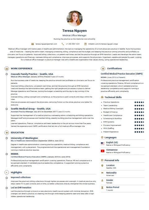 Medical Office Manager resume example