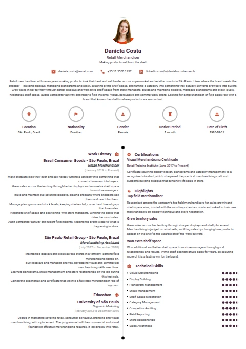 Merchandiser resume example