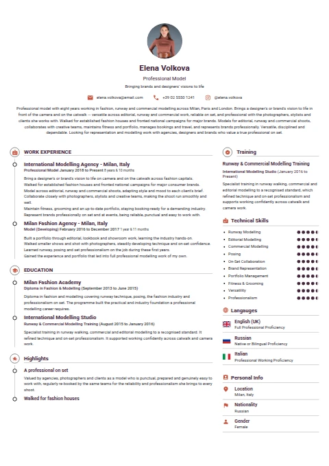 Model resume example