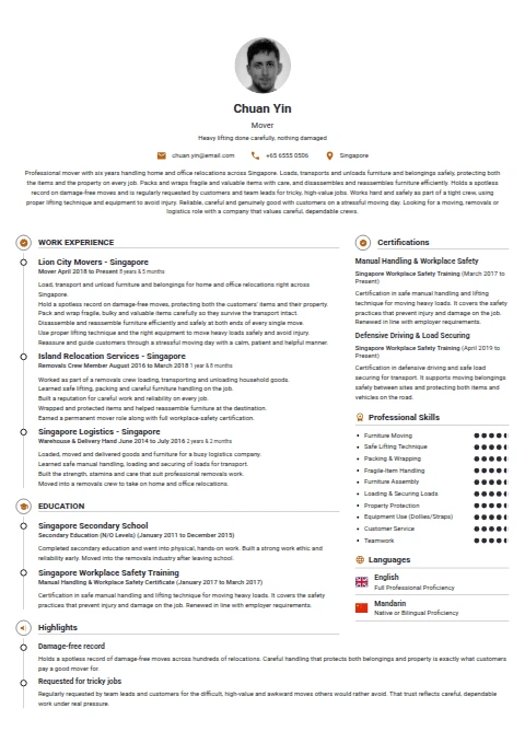 Mover resume example