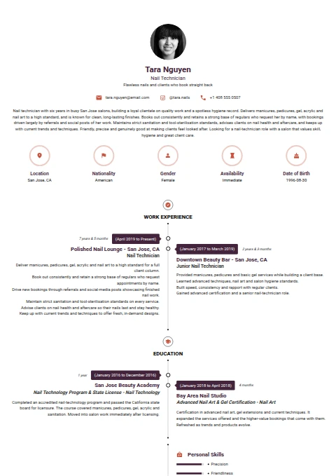 Nail Technician resume example