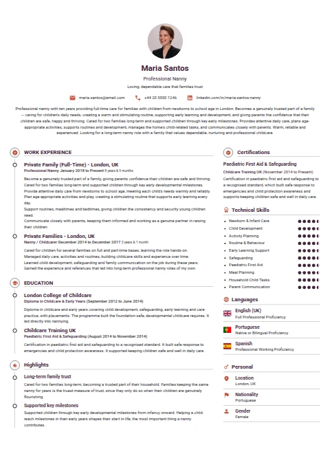 Nanny resume example