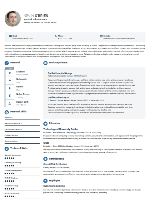 Network Administrator resume example