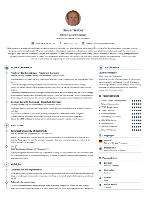 Network Security Engineer resume example