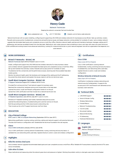 Network Technician resume example