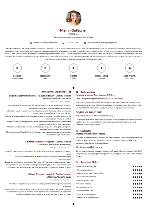 NICU Nurse resume example