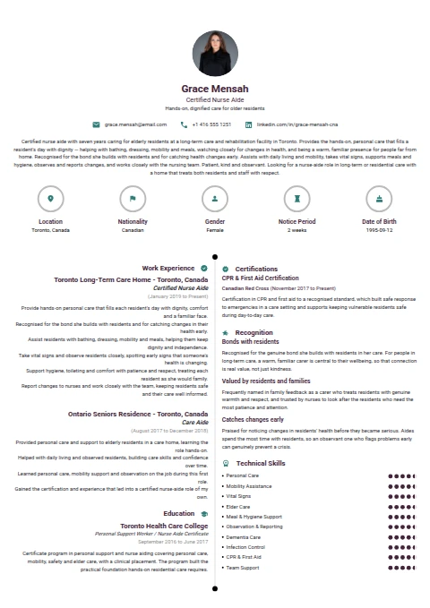 Nurse Aide resume example