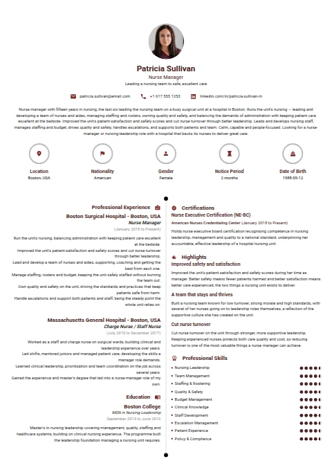 Nurse Manager resume example