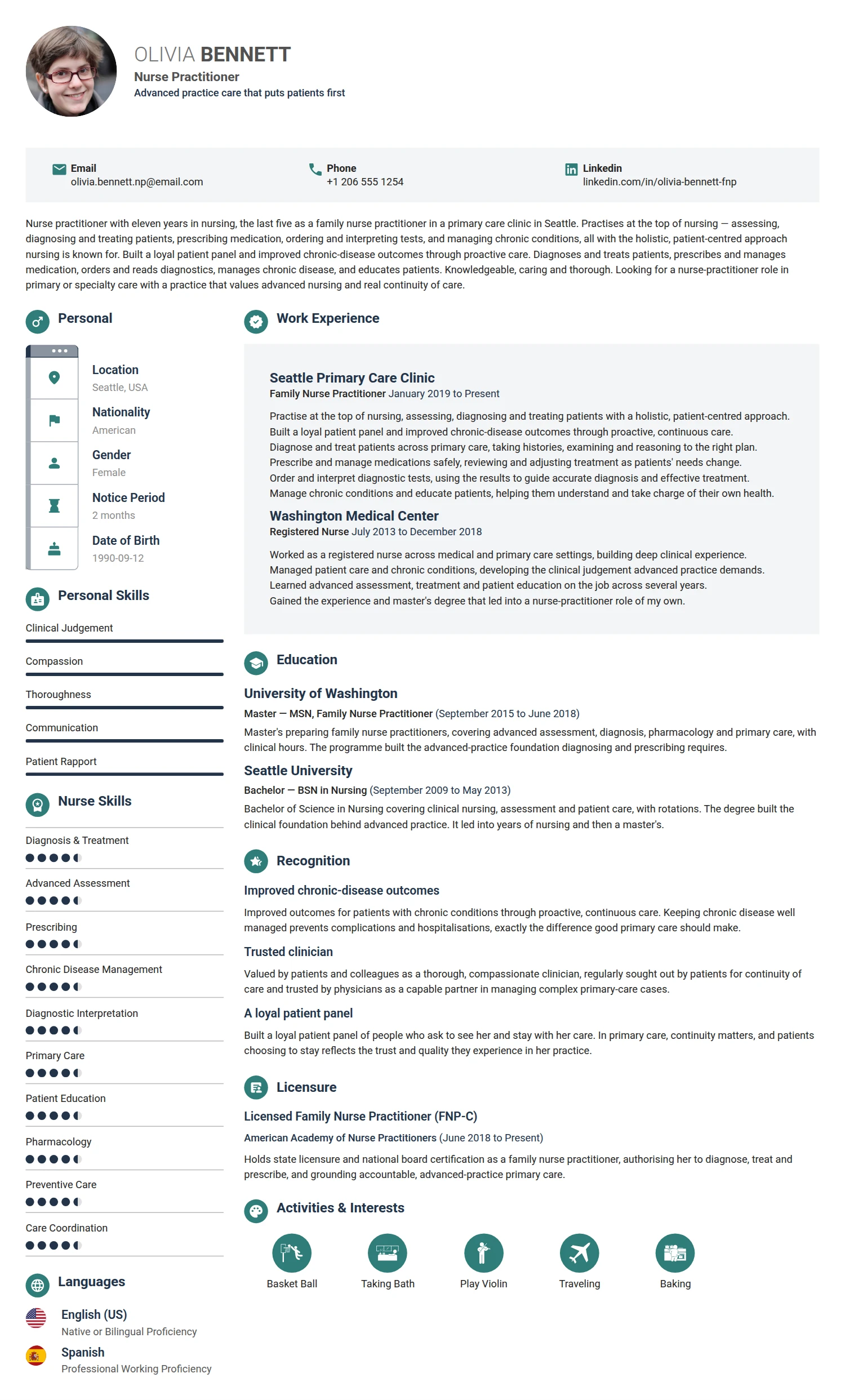 Nurse Practitioner resume example — a professionally formatted Medical & Healthcare CV sample