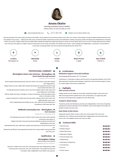 Nursing Assistant resume example