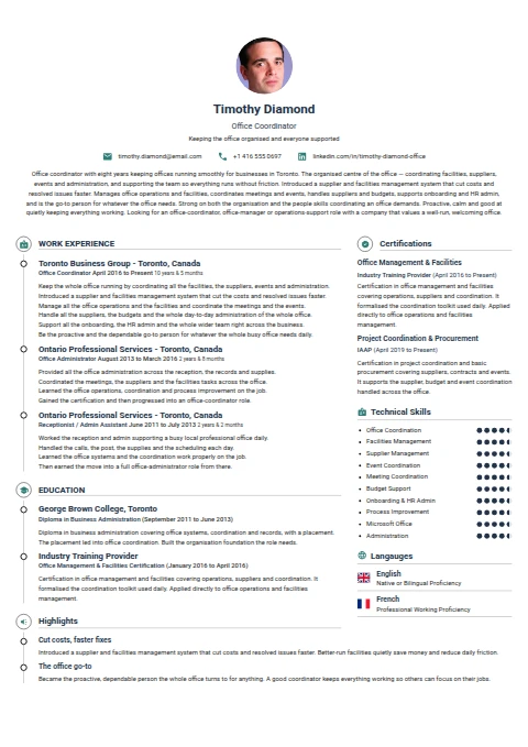 Office Coordinator resume example