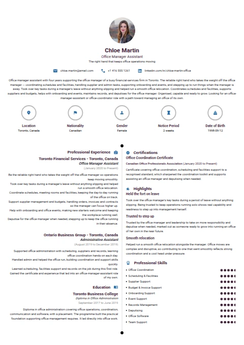 Office Manager Assistant resume example