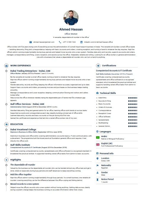 Office Worker resume example