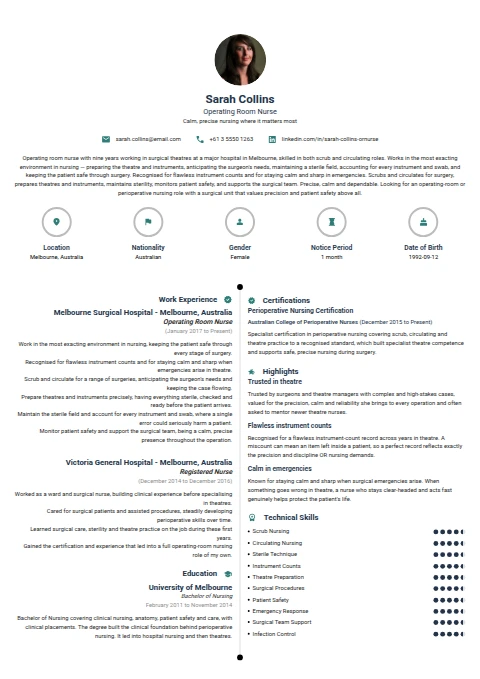 Operating Room Nurse resume example