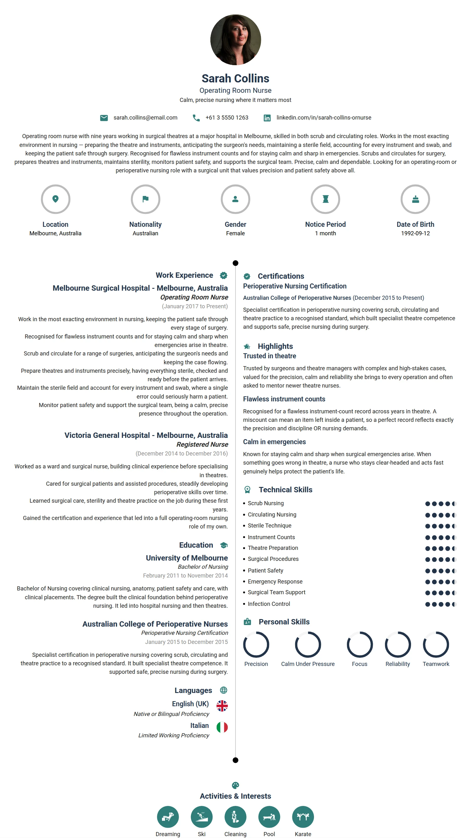 Operating Room Nurse resume example — a professionally formatted Medical & Healthcare CV sample