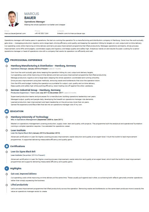Operations Manager resume example