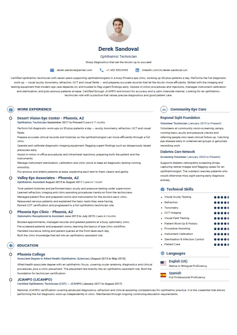 Ophthalmic Technician resume example