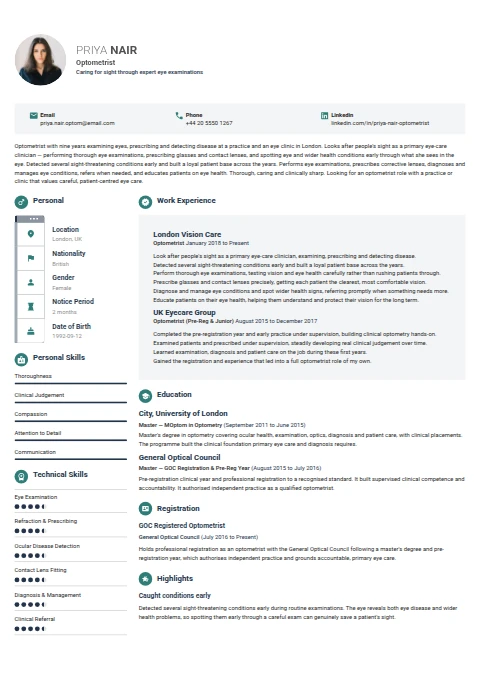 Optometrist resume example