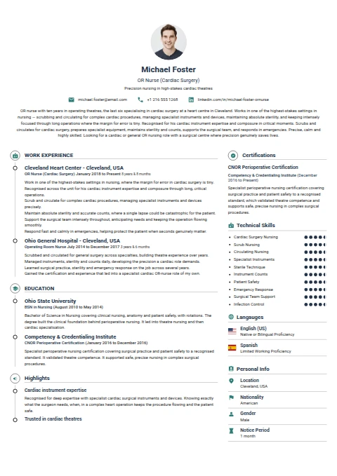 OR Nurse resume example