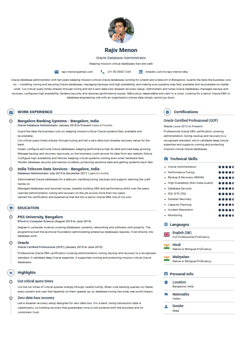 Oracle Database Administrator resume example