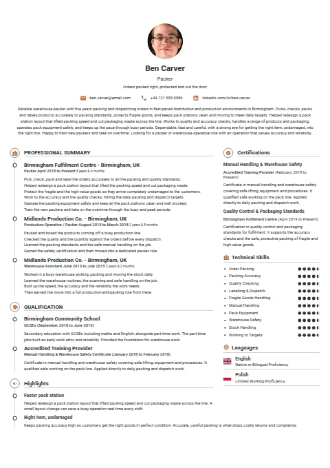 Packer resume example