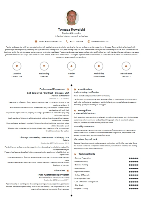 Painter resume example