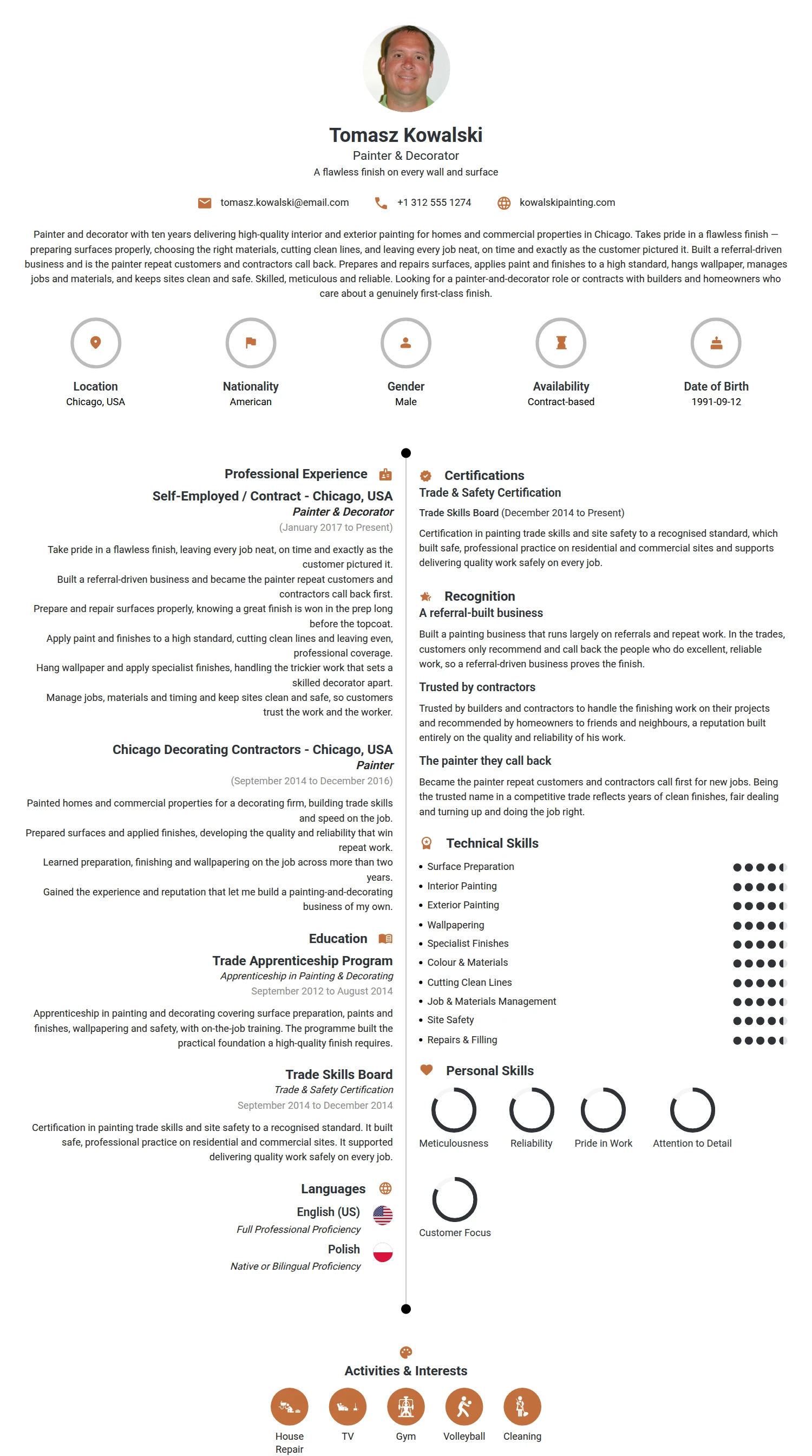 Painter resume example — a professionally formatted Art/Creative/Design CV sample