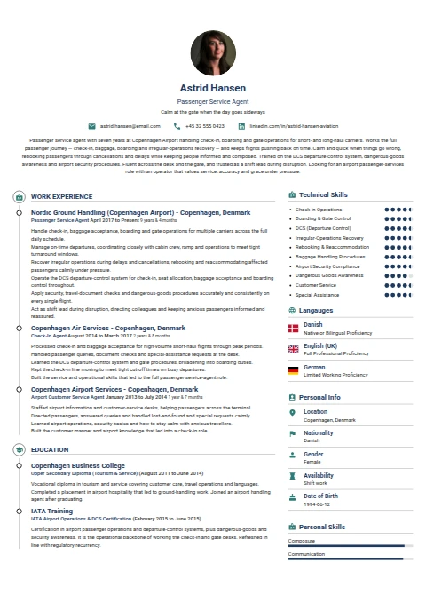 Passenger Service Agent resume example