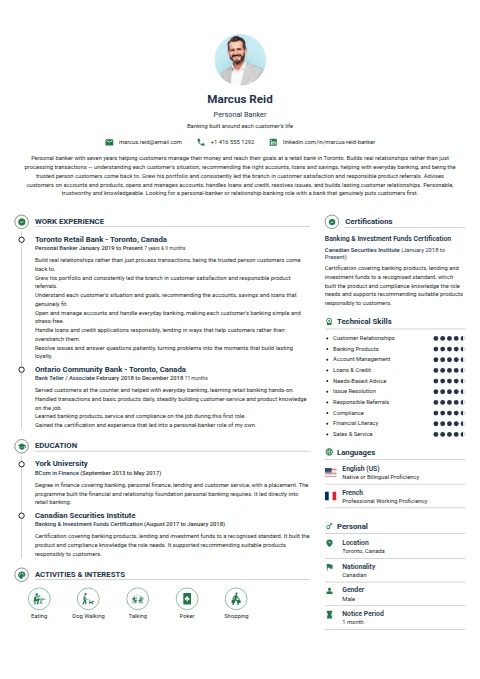 Personal Banker resume example
