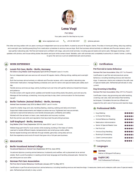 Pet Sitter resume example