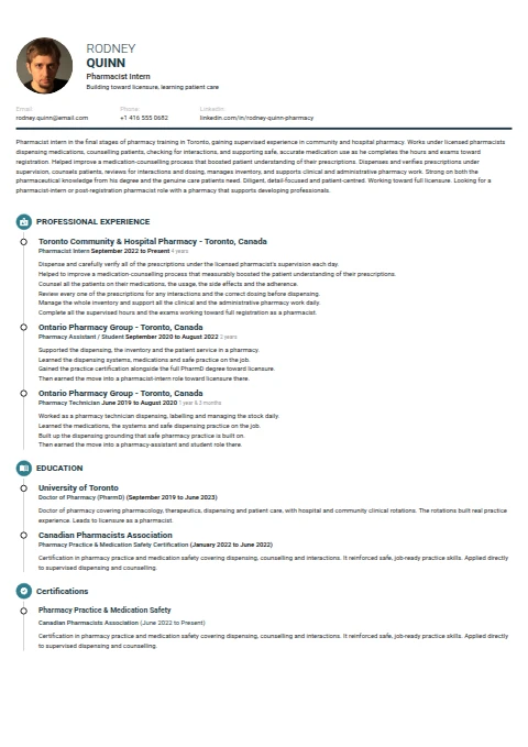 Pharmacist Intern resume example
