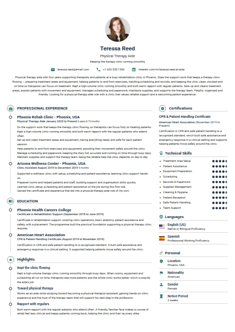 Physical Therapy Aide resume example