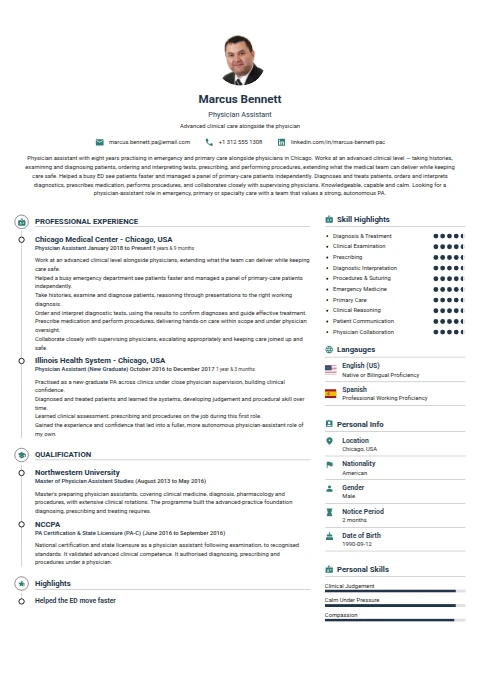 Physician Assistant resume example