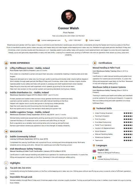 Pick Packer resume example